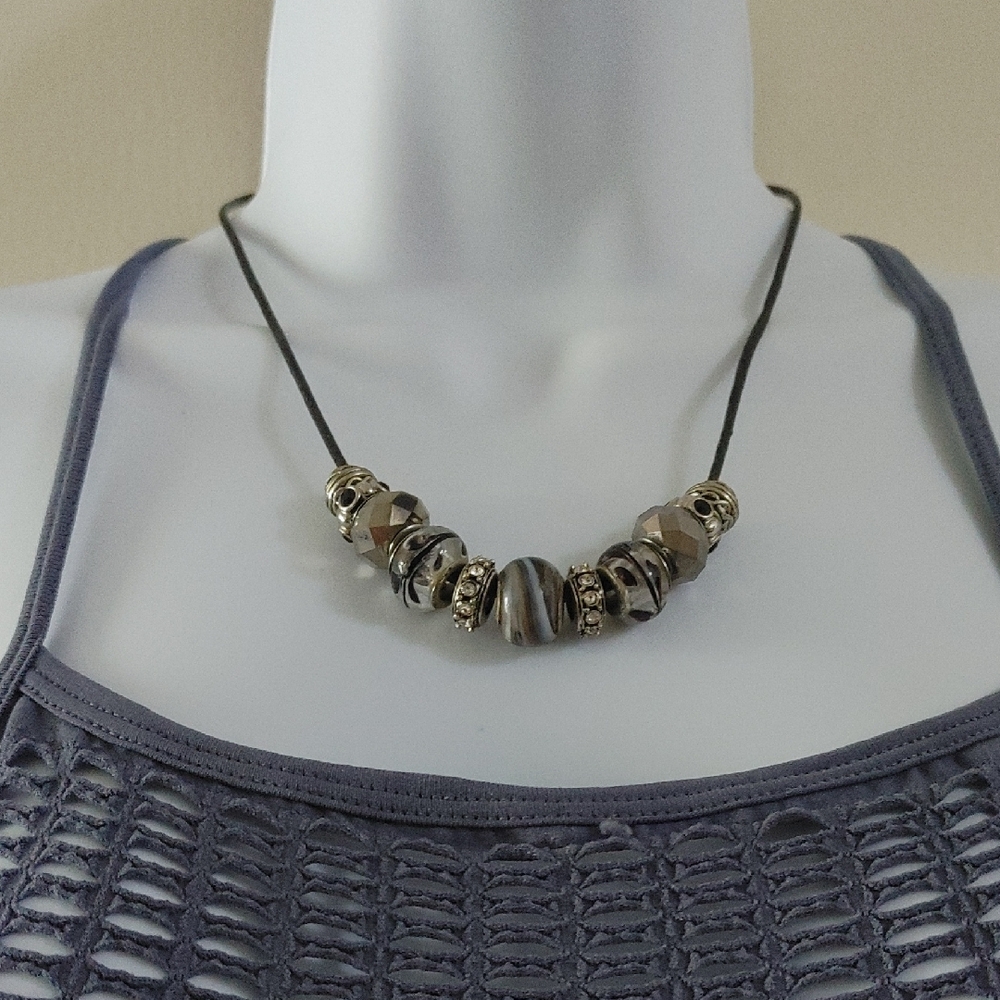 Hand Crafted Black and Silver Beaded Necklace